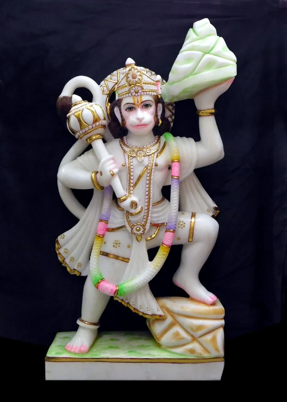 Hanuman Ji Marble Moorti Painted With Color