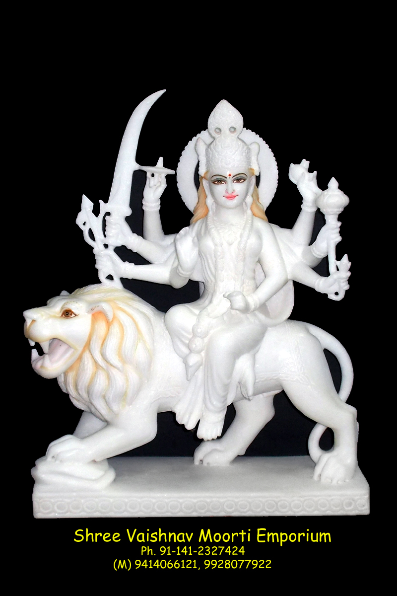 Marble Durga Maa Statue Sitting On Lion